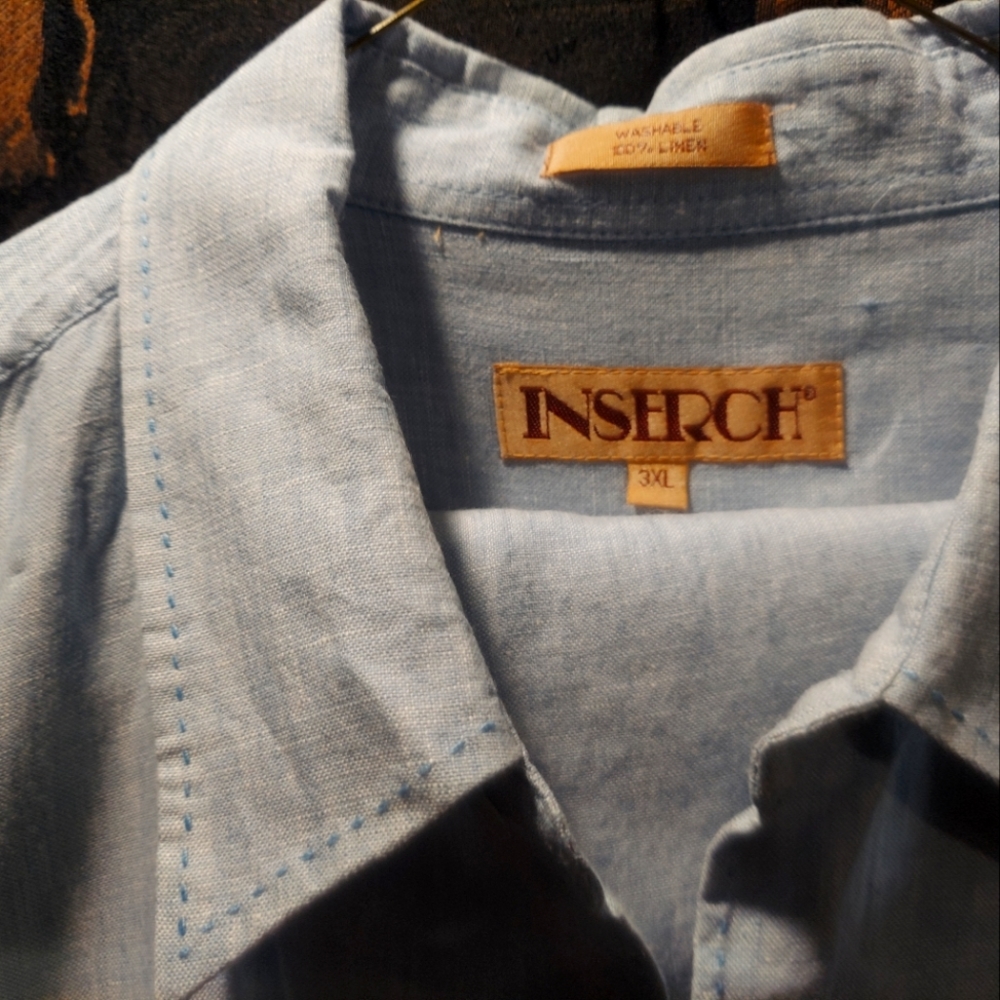 Mens linen suit,Bby bl.Sz 3x shirt,44x34 cuffed hem pants.Great condition.